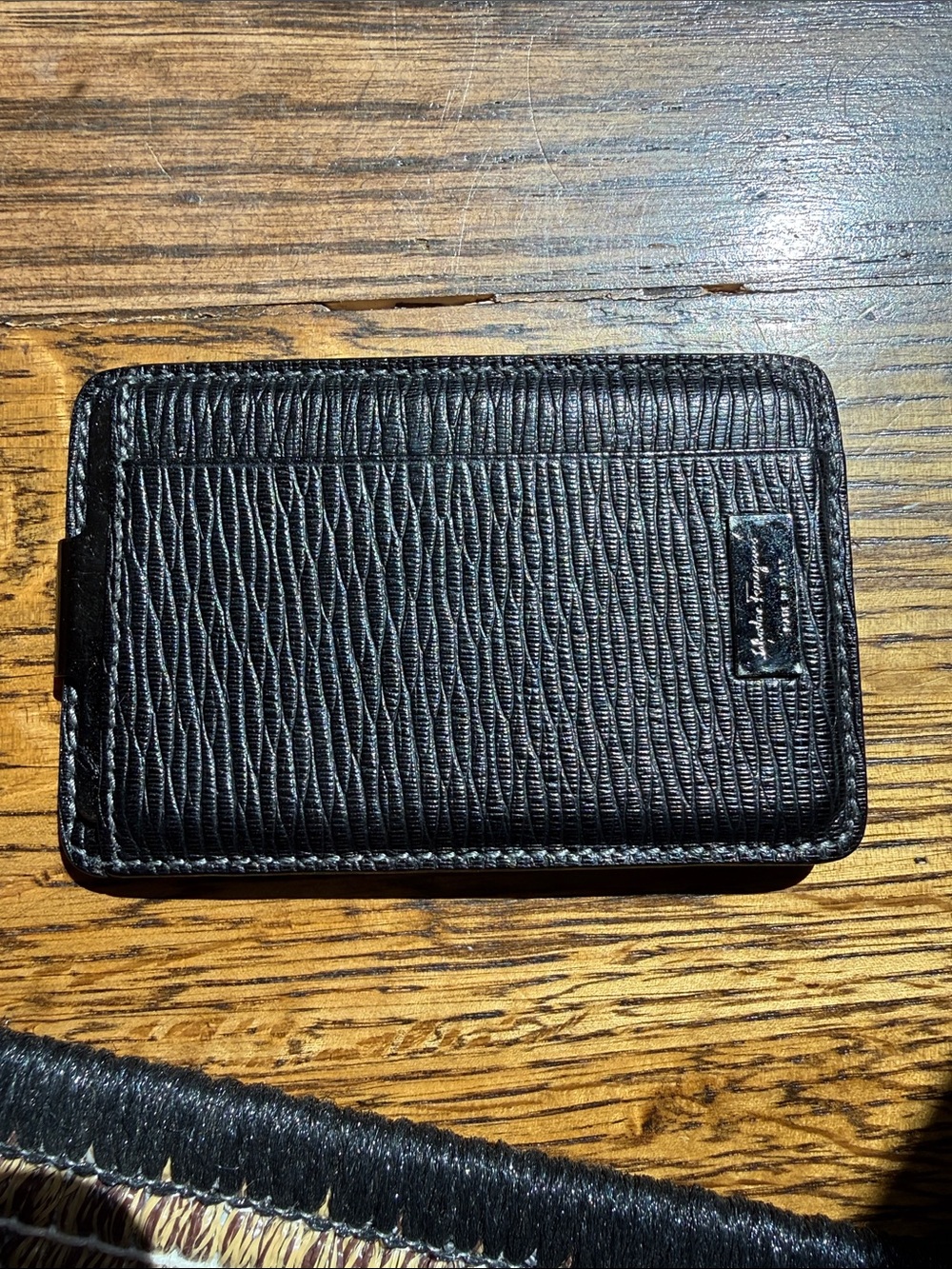 Salvatore Ferragamo Black Textured Leather Card & Key Holder
